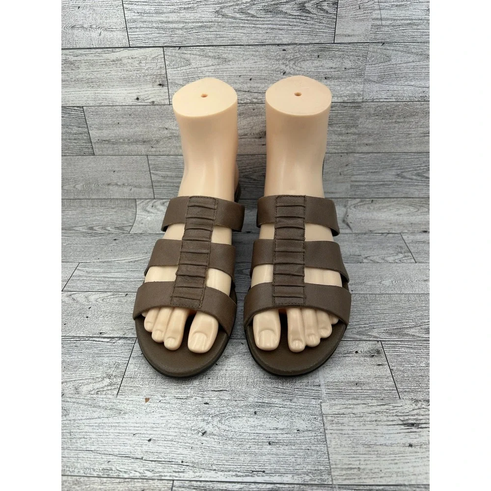 Clarks Bendables Women Size‎ 7M Brown Leather Pleated Wedge Slide Sandals 81069